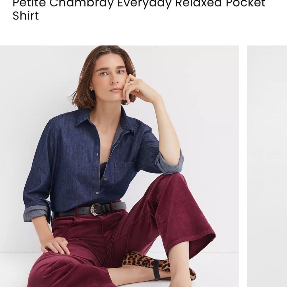 LOFT Chambray Dark Blue Button Down Shirt NWT